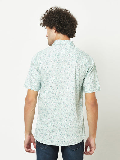  Ice-Blue Short-Sleeved Floral Shirt