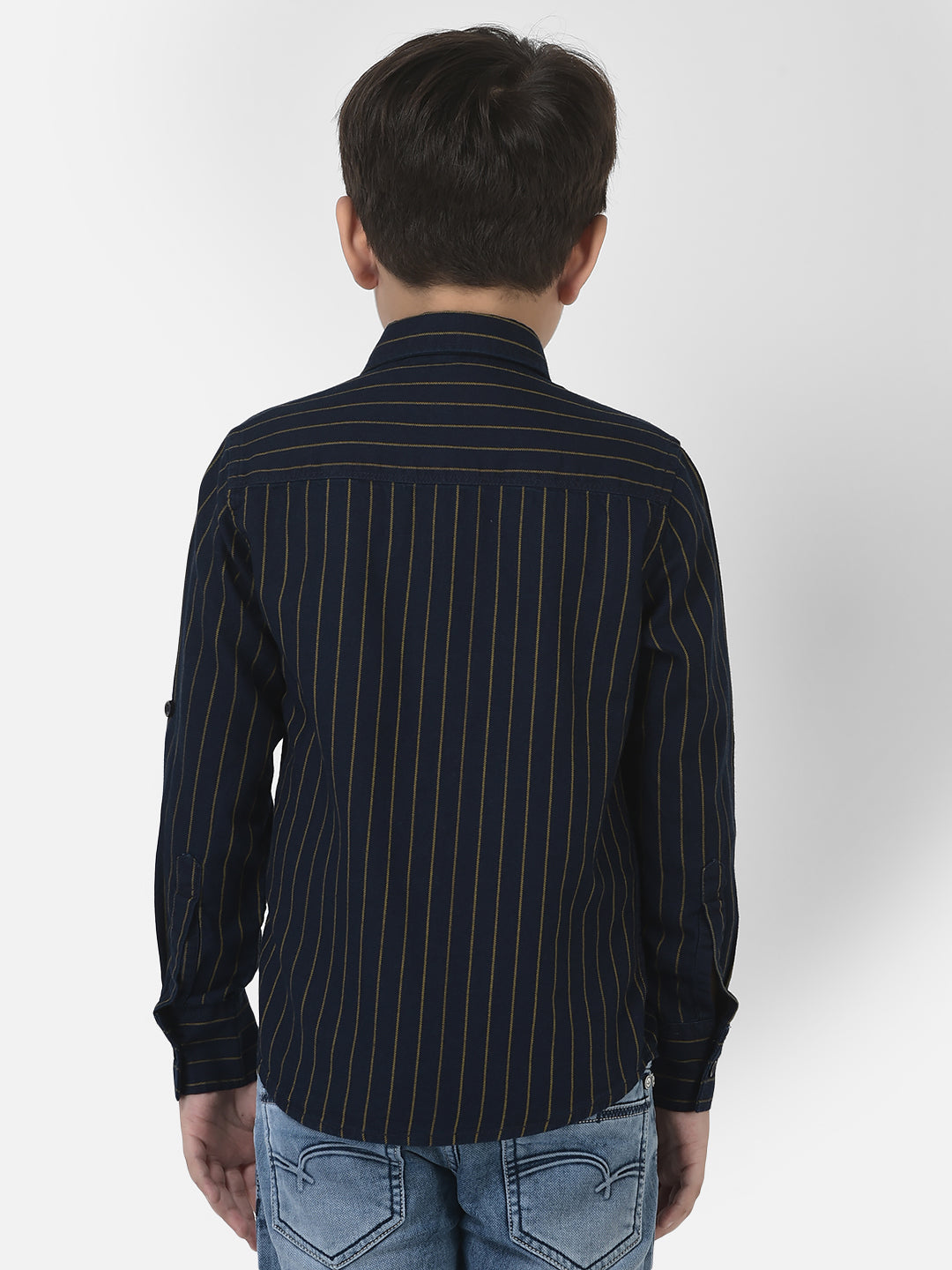 Navy Blue Striped Shirt in Pure Cotton