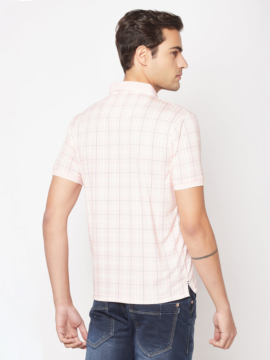  Peach Checked Polo T-Shirt