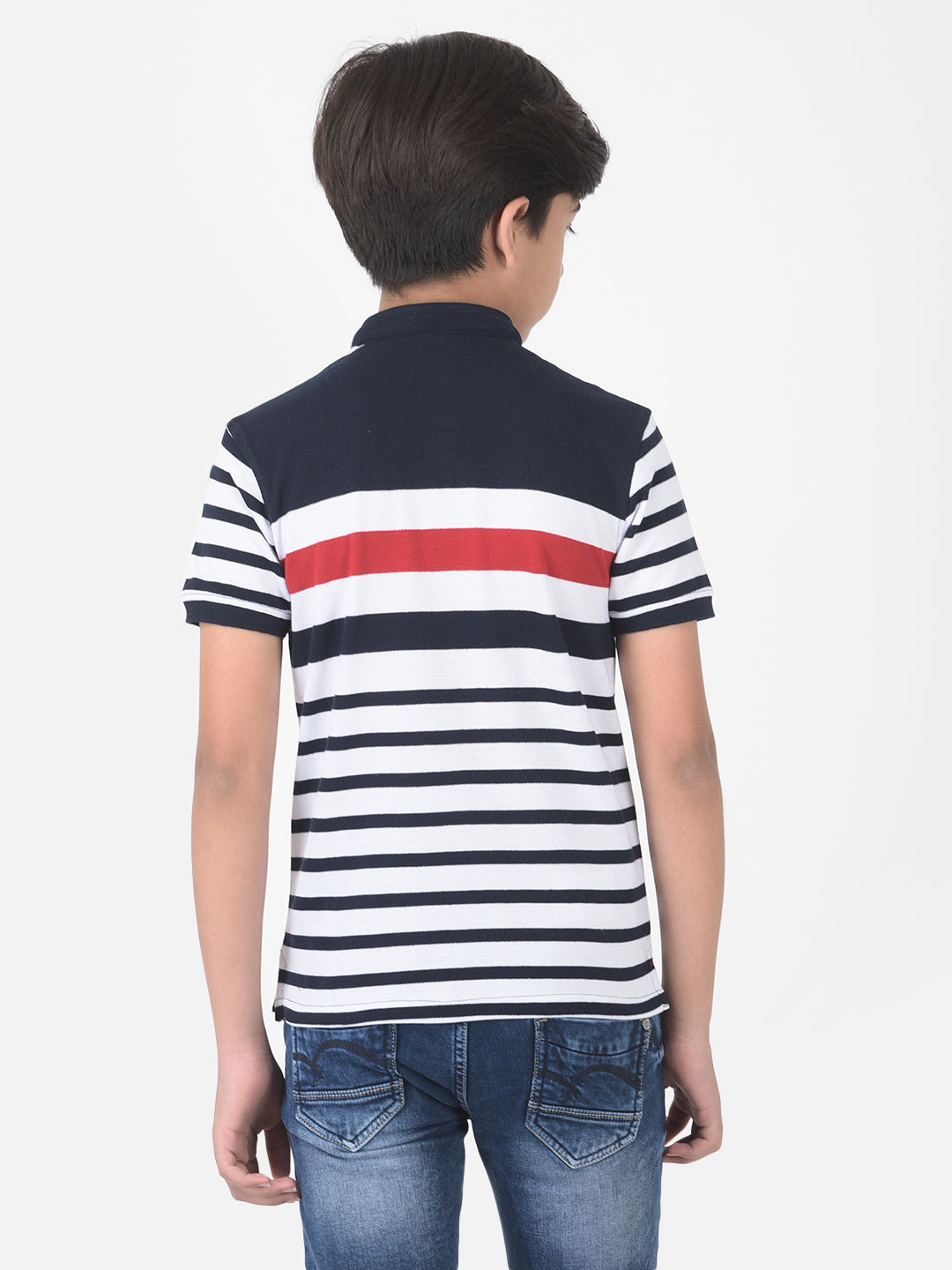 White Striped High Neck T-shirt - Boys T-Shirts