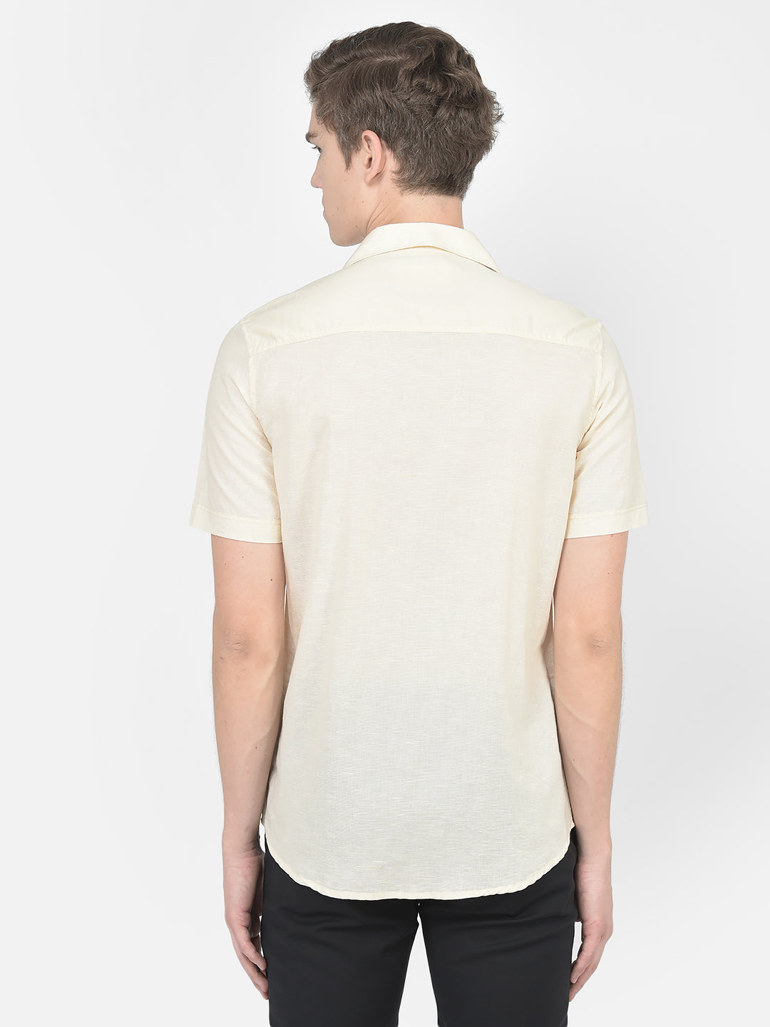  Plain Cream Short-Sleeved Shirt 