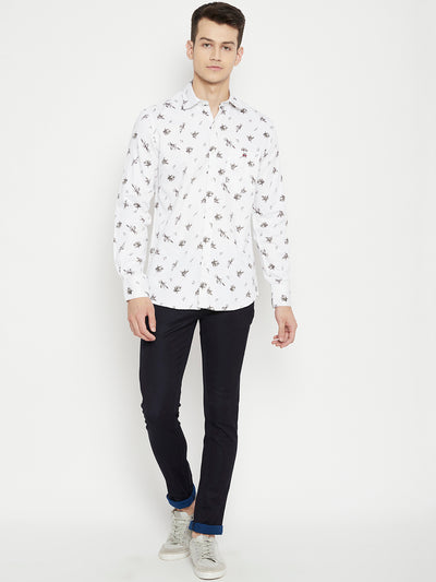 White Floral Slim Fit shirt - Men Shirts