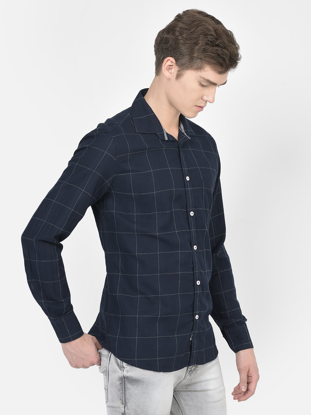  Navy Blue Graph Checked Shirt 