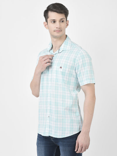  Sky Blue Short-Sleeved Striped Shirt 