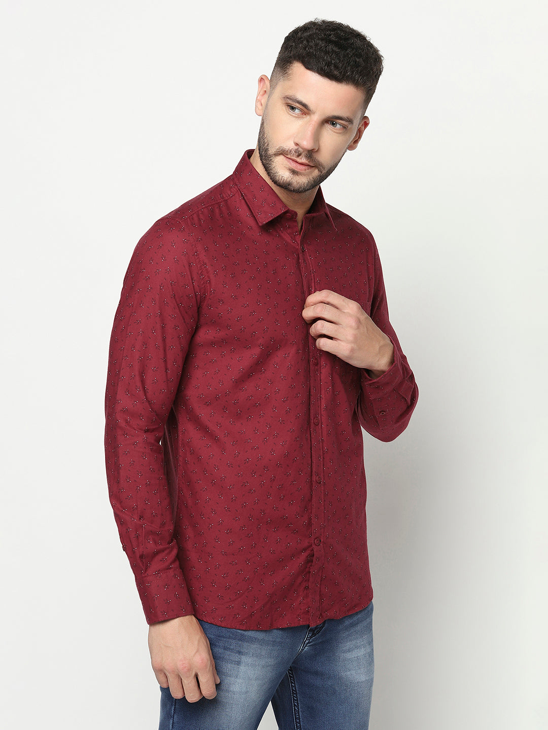 Maroon Floral Shirt-Men Shirts-Crimsoune Club