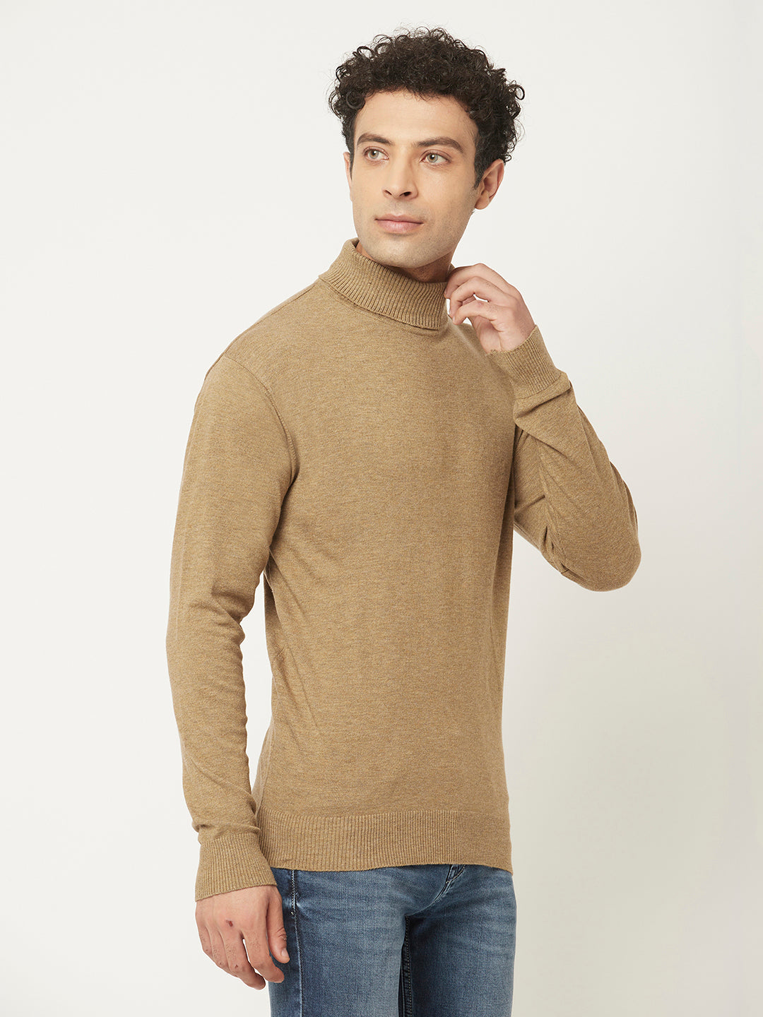 Camel Sweater with Melange Effect-Men Sweaters-Crimsoune Club