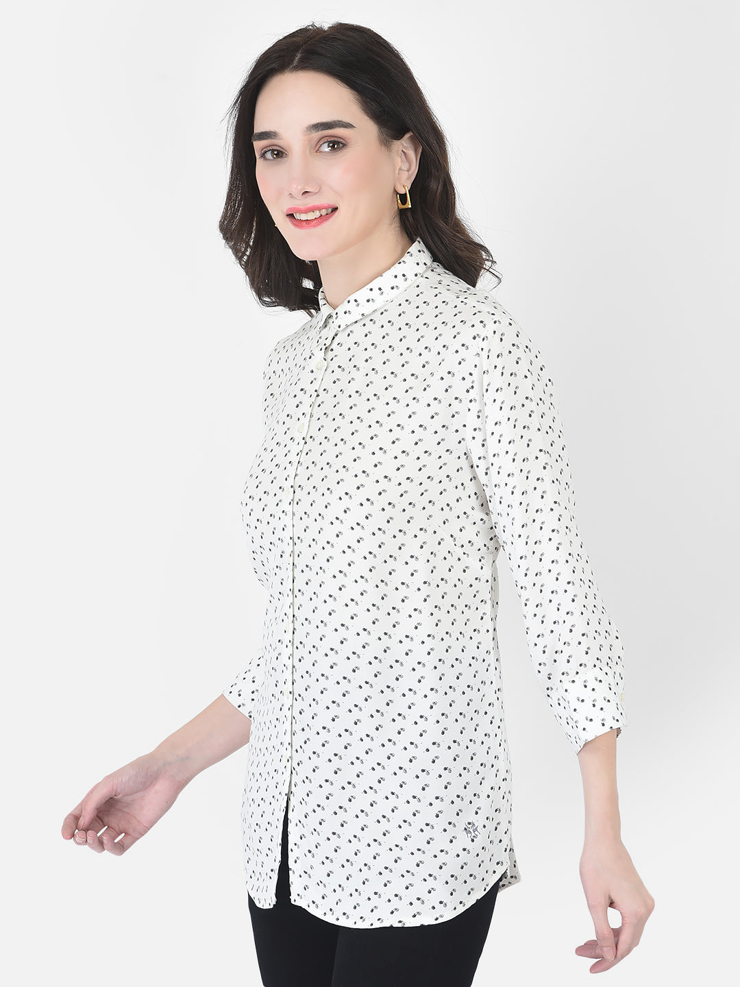 White Printed Button-Down - Women Shirts