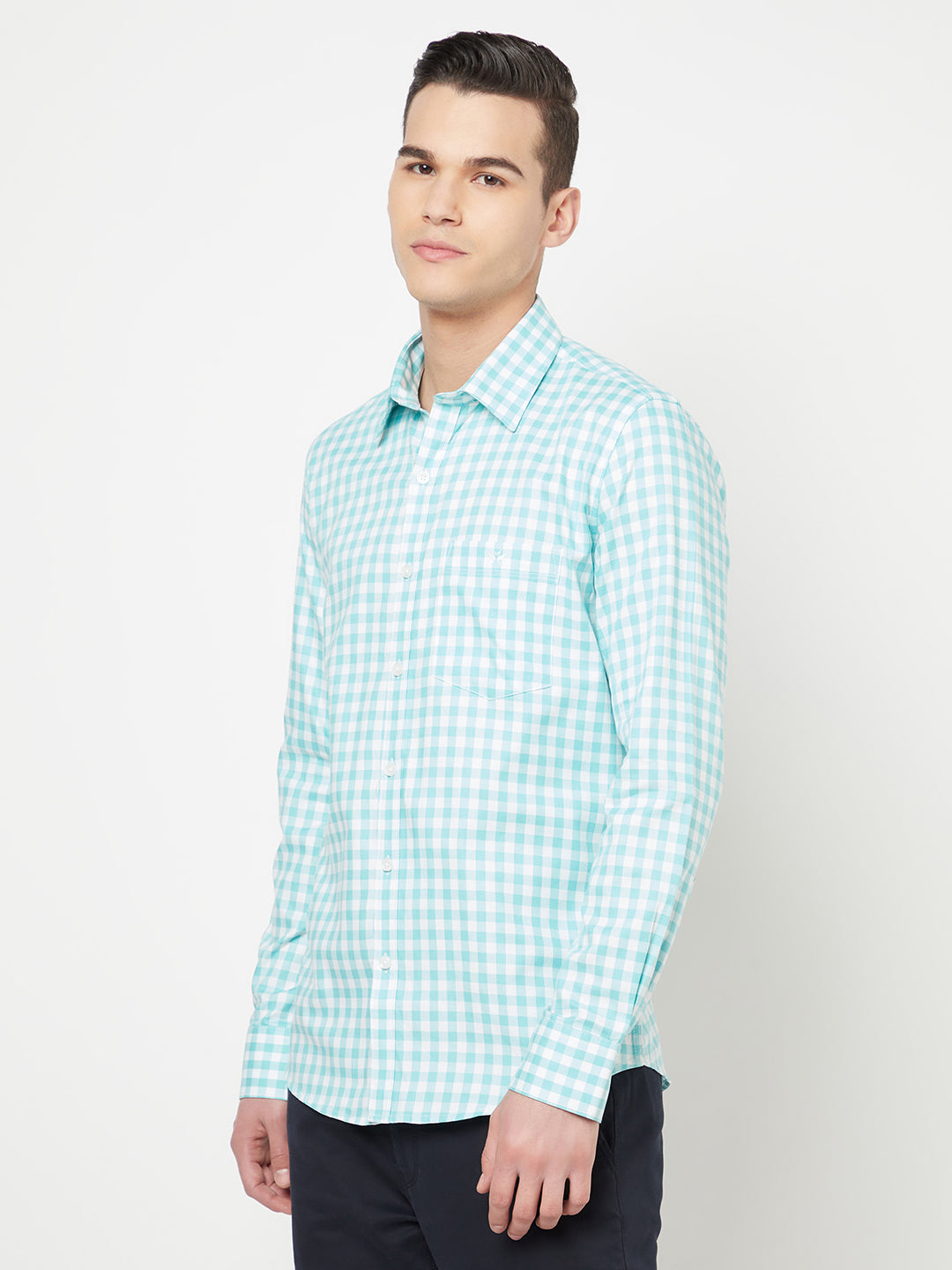 Green Gingham Checked Shirt - Men Shirts