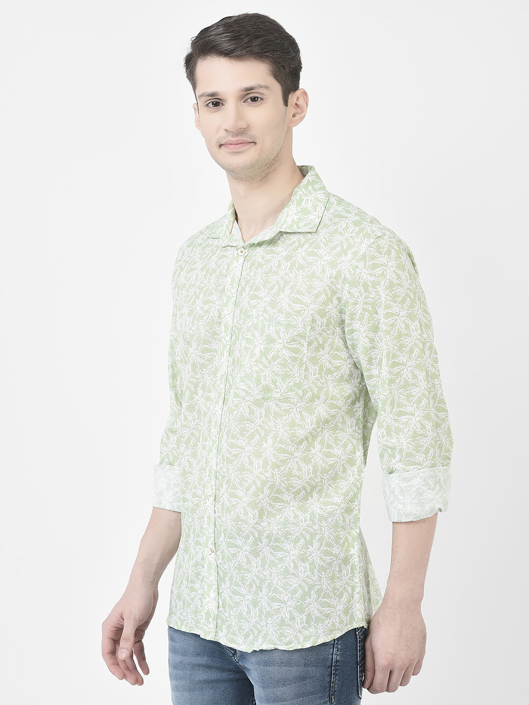  Light Green Floral Print Shirt