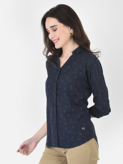 Navy Blue Printed Shirt - Women Shirts