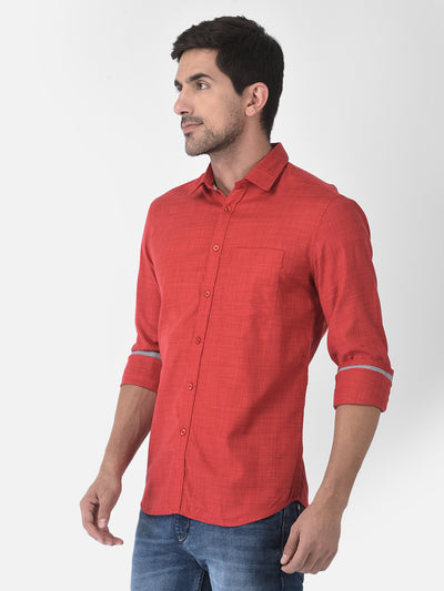 Textured Red Shirt - Men Shirts