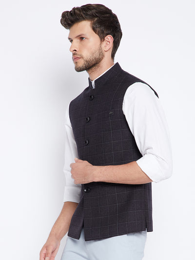 Black Checked Waistcoat - Men Waist Coat