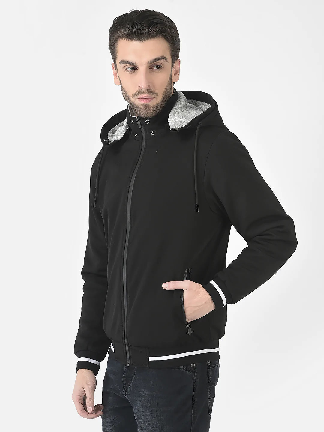  Black Hooded Bomber Jacket 