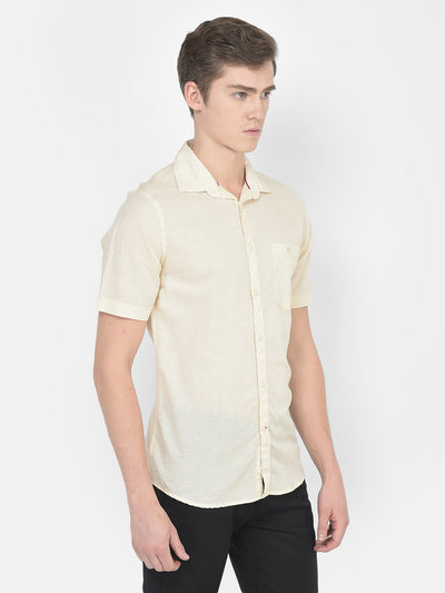  Plain Cream Short-Sleeved Shirt 