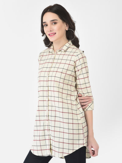 Beige Tattersall Checked Shirt - Women Shirts