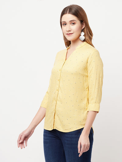 Yellow Floral Printed V-Neck Shirt - Women Shirts