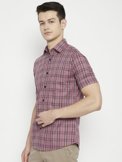 Peach Checked Slim Fit shirt - Men Shirts