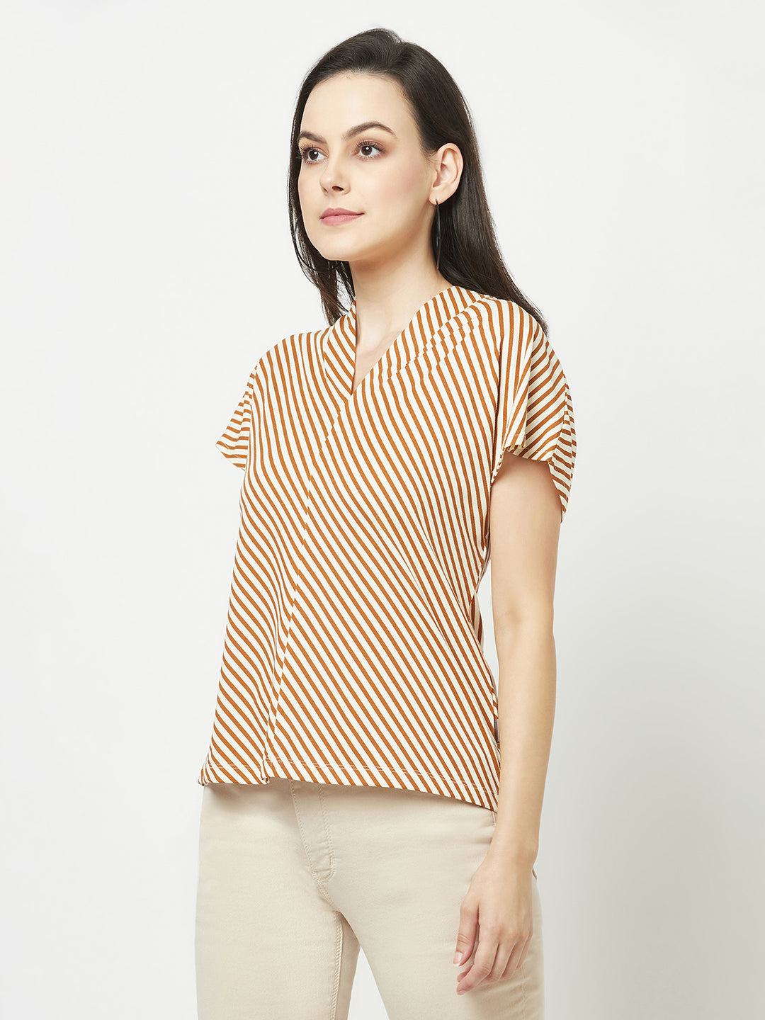  Dark Mustard Striped V-Neck T-Shirt