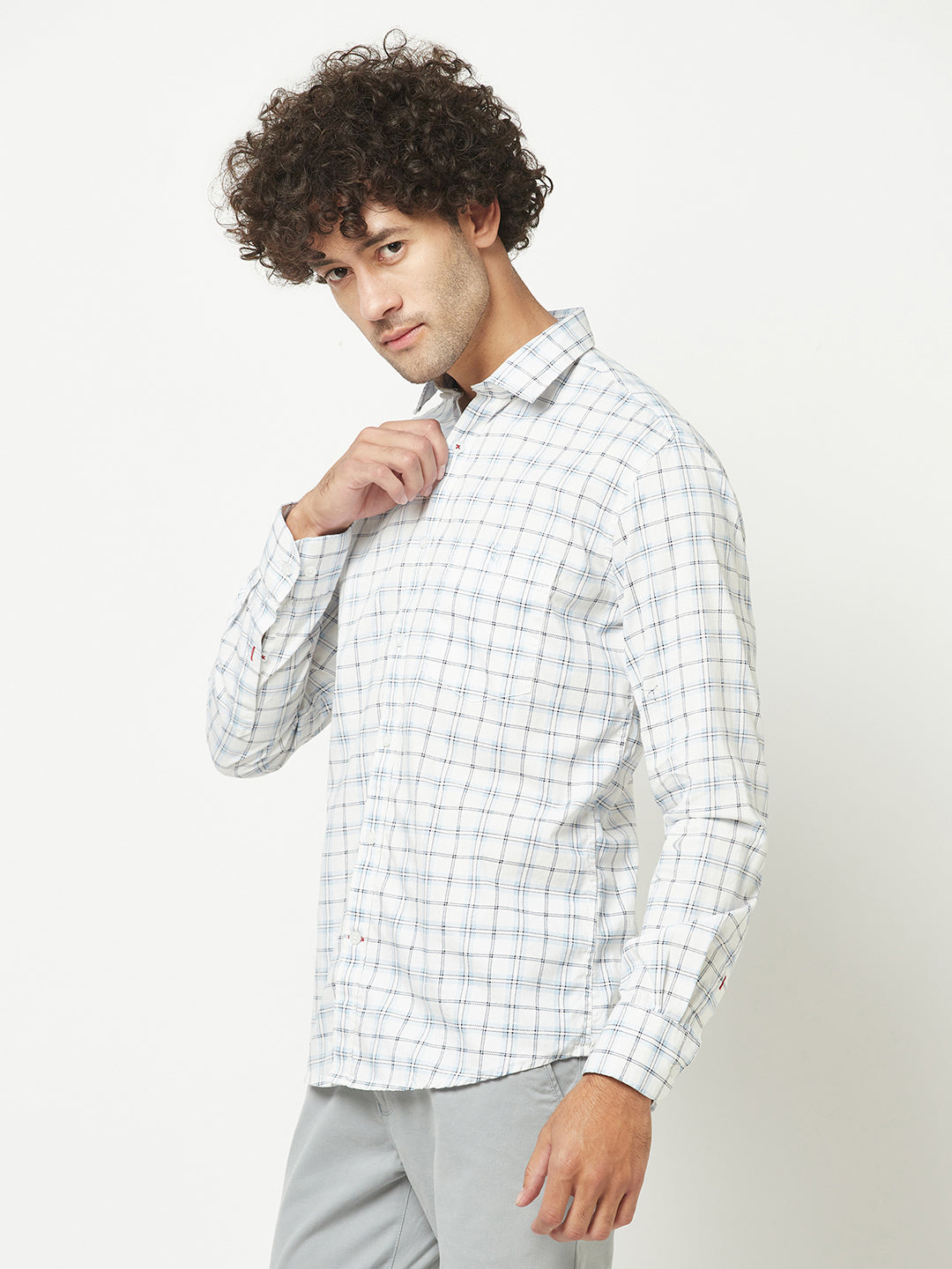  White Windowpane Checked Shirt