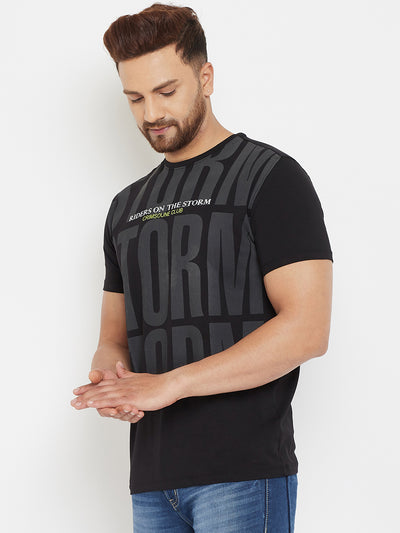 Black Printed Round Neck T-Shirt - Men T-Shirts