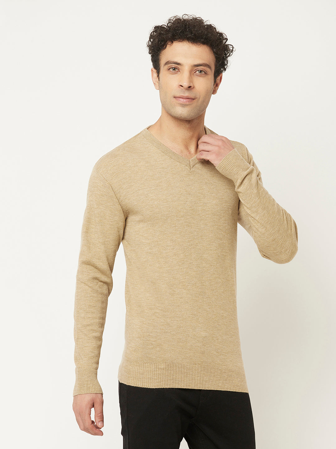 Beige Sweater with Melange Texture-Men Sweaters-Crimsoune Club