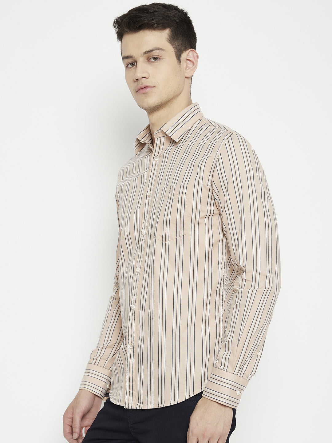 Beige Striped Slim Fit shirt - Men Shirts