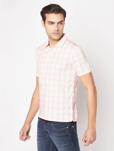  Peach Checked Polo T-Shirt