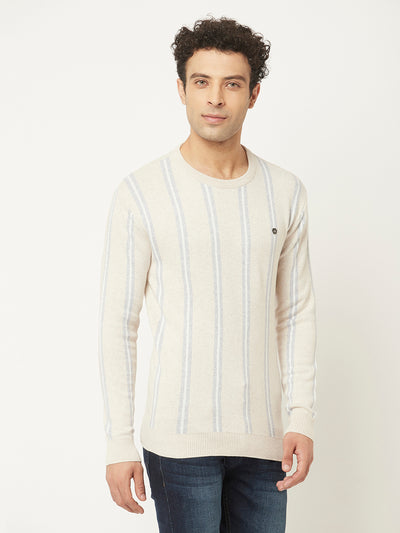 Cream Sweater in Stripes-Men Sweaters-Crimsoune Club