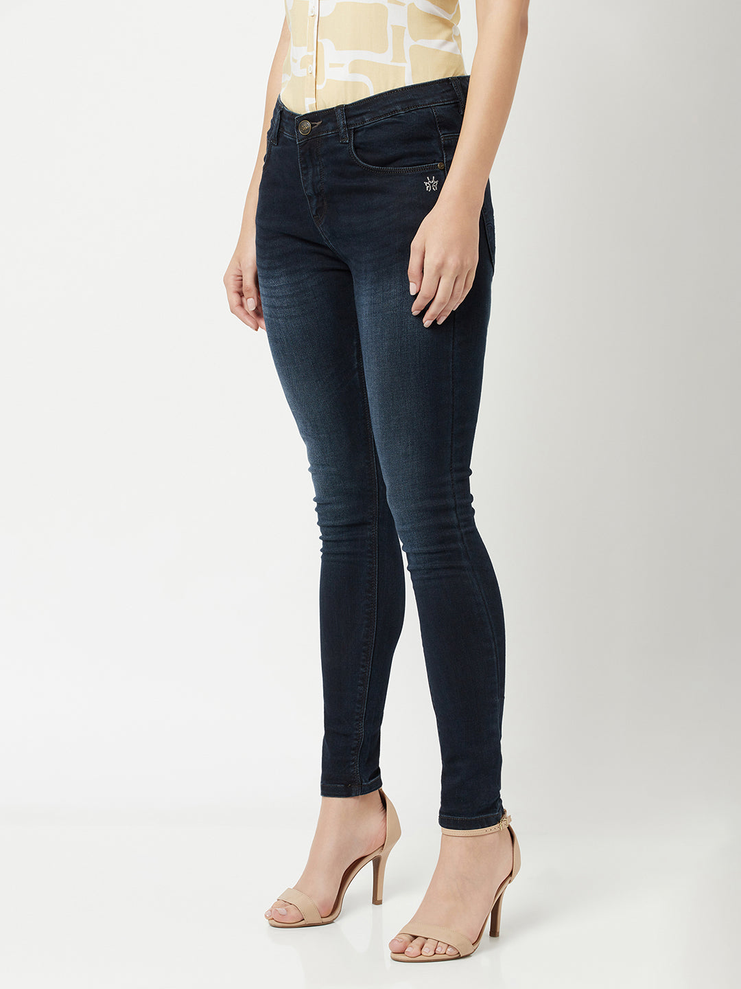 Navy Blue Light Faded Jeans-Women Jeans-Crimsoune Club