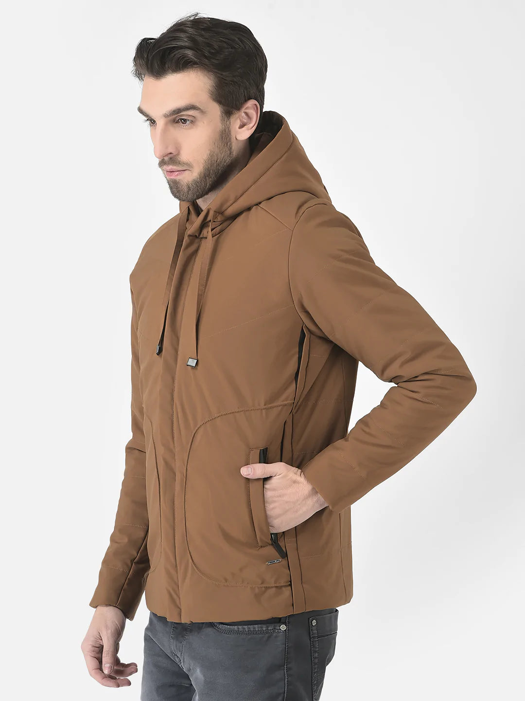  Tan Hooded Light-Padding Jacket