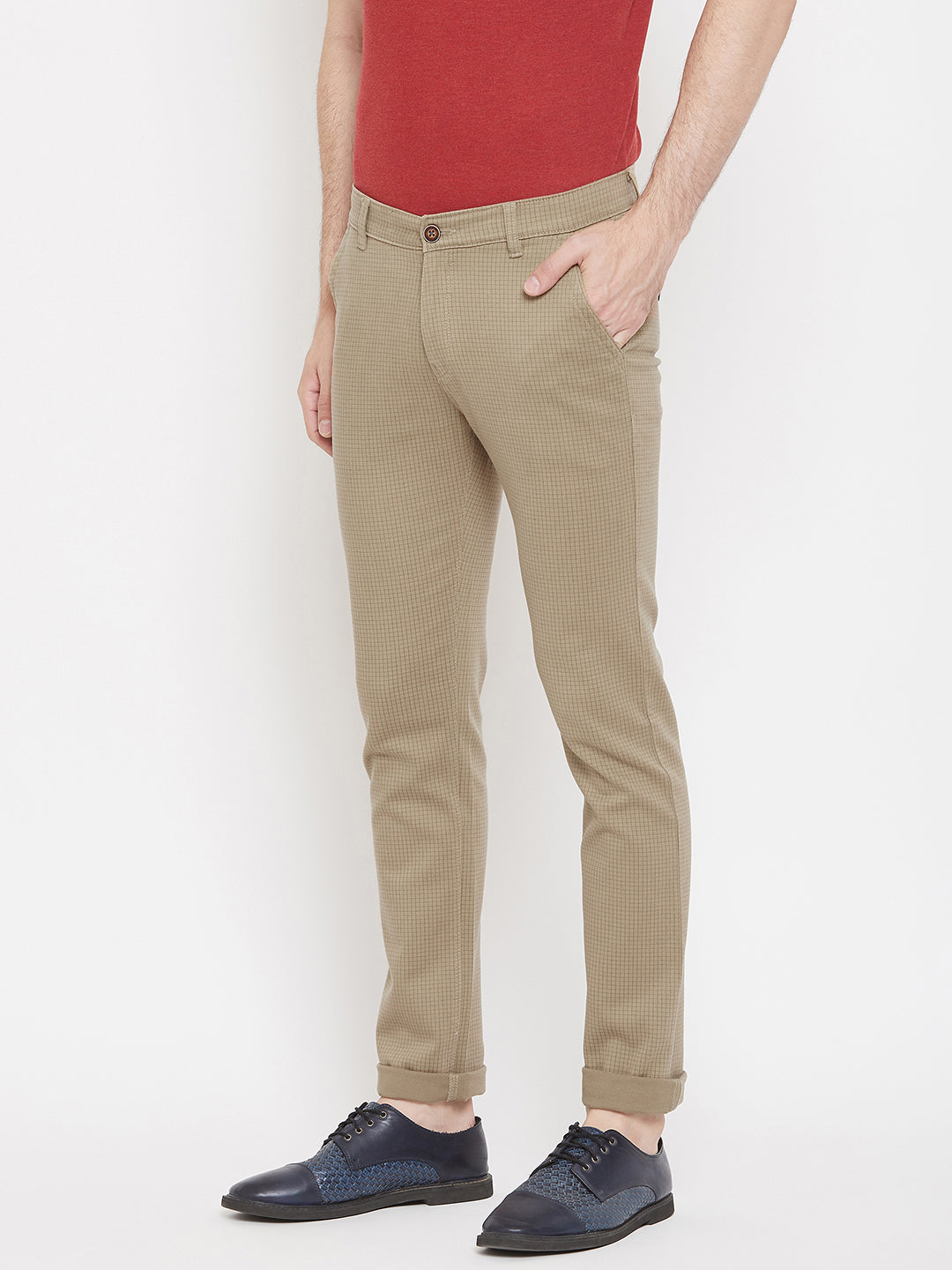 Brown Checked Trousers - Men Trousers