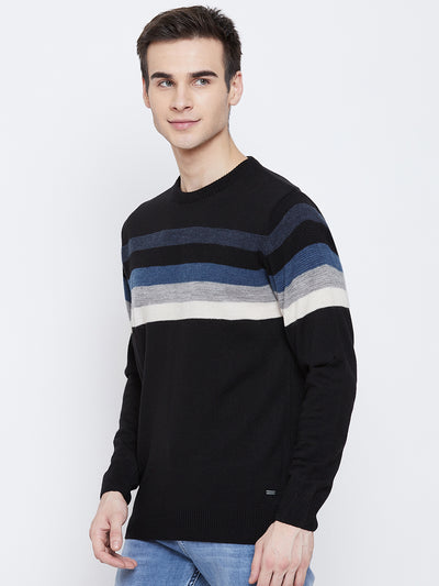 Black Colorblocked Round Neck Sweater - Men Sweaters