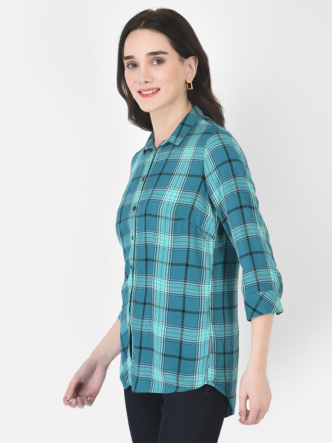 Blue green check shirt womens hotsell