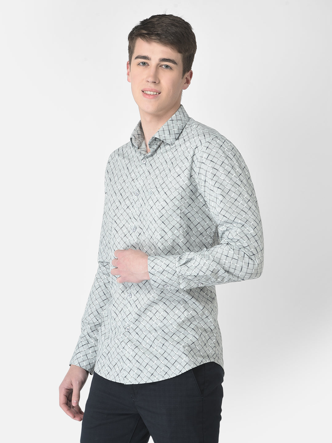  Grey Diagonally Checked Shirt