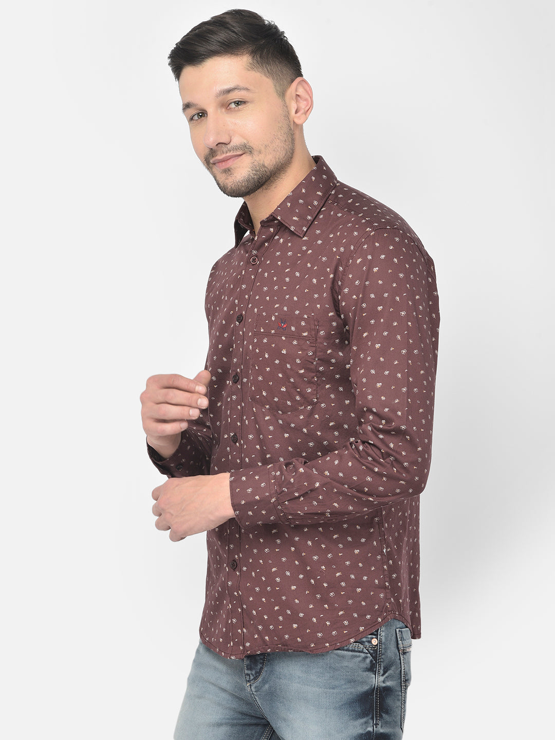 Maroon Printed Spread Collar Shirt - Men Shirts