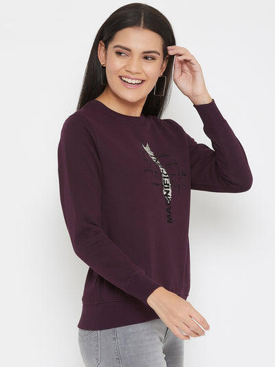 Purple Printed Round Neck Sweatshirt - Women Sweatshirts