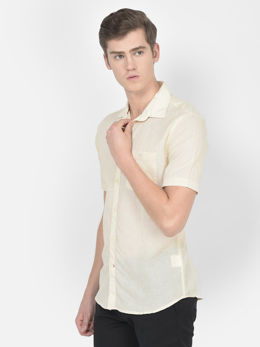  Plain Cream Short-Sleeved Shirt 