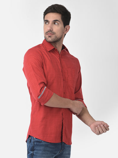 Textured Red Shirt - Men Shirts