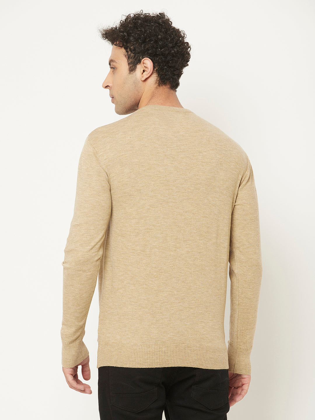 Beige Sweater with Melange Texture-Men Sweaters-Crimsoune Club