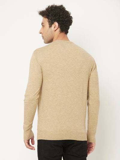 Beige Sweater with Melange Texture-Men Sweaters-Crimsoune Club