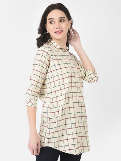 Beige Tattersall Checked Shirt - Women Shirts