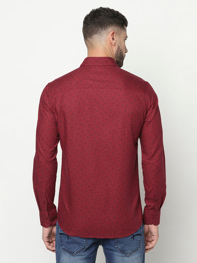 Maroon Floral Shirt-Men Shirts-Crimsoune Club