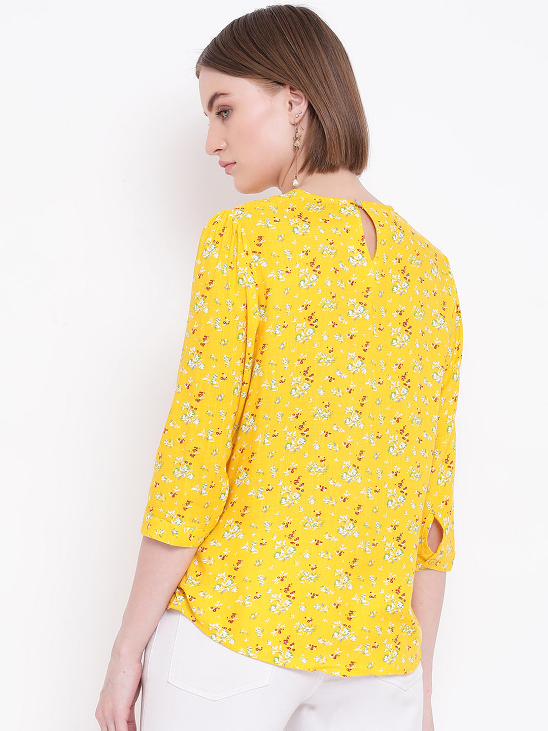 Yellow Floral Slim Fit Top - Women Tops