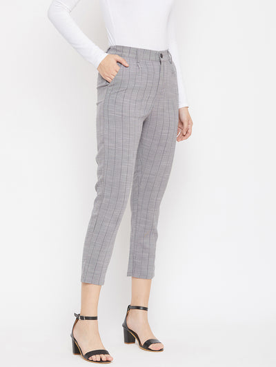 Grey Striped Smart Fit Trousers - Women Trousers