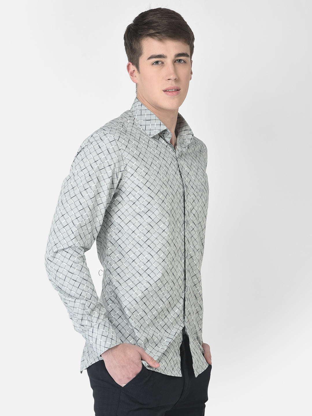  Grey Diagonally Checked Shirt