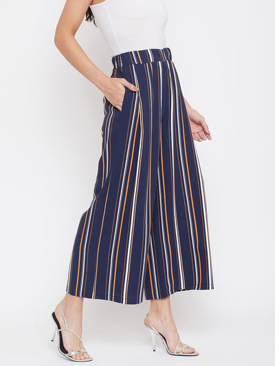 Striped Flared Parallel Trousers - Women Trousers