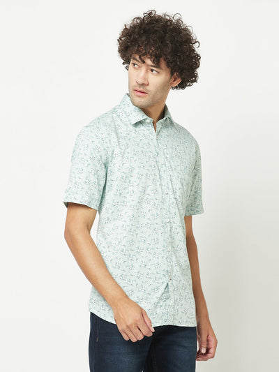  Ice-Blue Short-Sleeved Floral Shirt