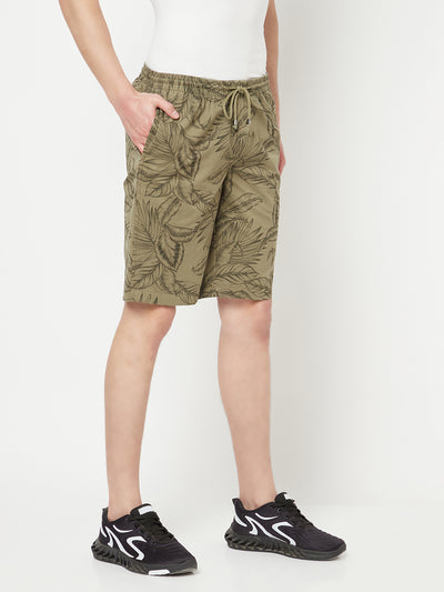 Olive Floral Printed Shorts - Men Shorts