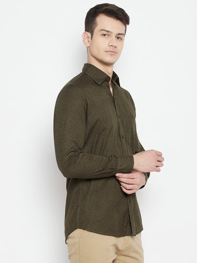 Olive Printed Slim Fit shirt - Men Shirts