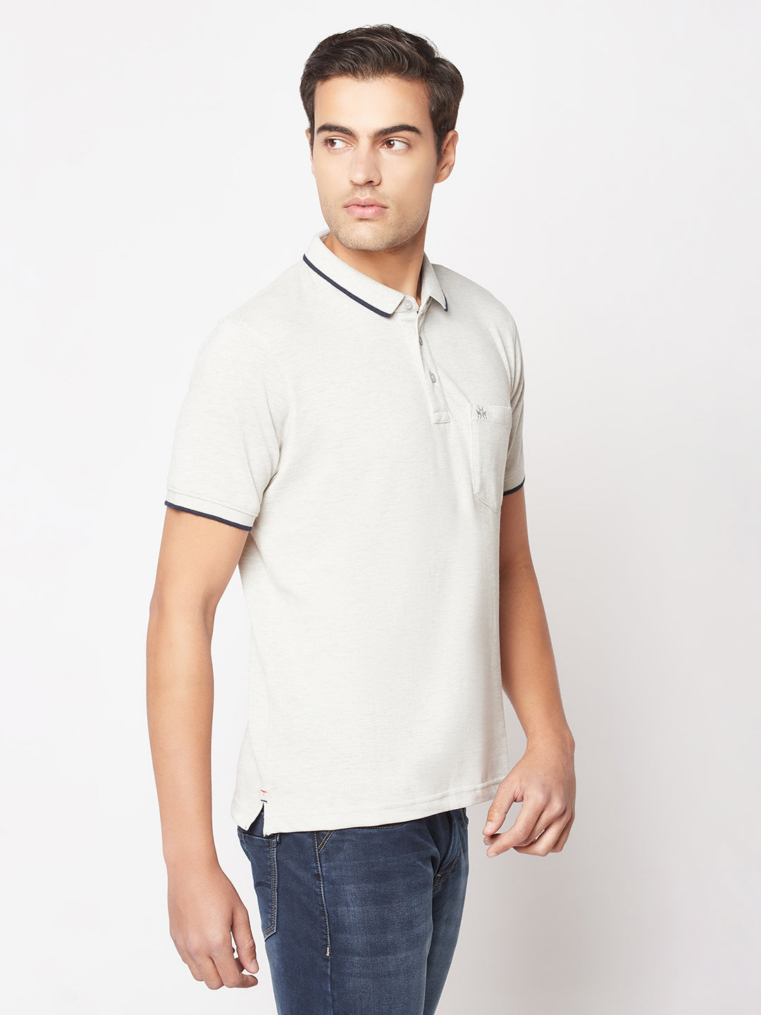  Ecru Melange Minimal Polo T-Shirt